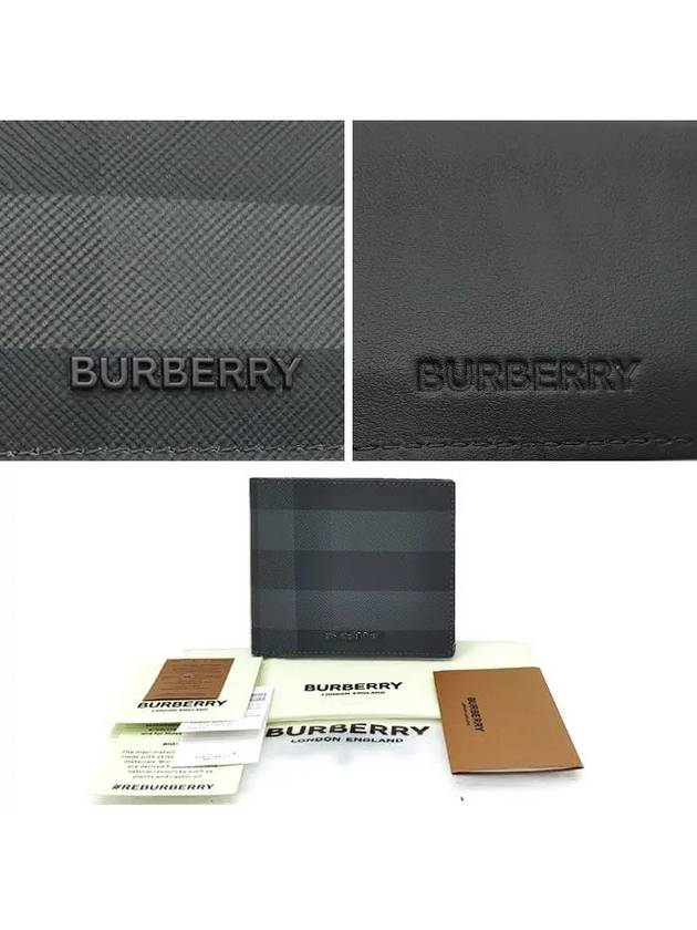 Check And Leather Half Wallet Charcoal - BURBERRY - BALAAN 6