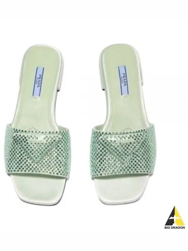 Logo Rhinestone Slippers Pastel Green - PRADA - BALAAN 2