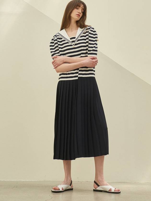 sailor collar pleated dress_navy stripe - MITTE - BALAAN 7