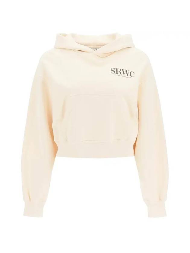 Women's SRWC Logo Cropped Hooded Top Beige - SPORTY & RICH - BALAAN 1