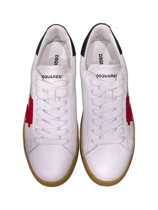 Boxer Leather Lace up Low Top Sneakers White Red - DSQUARED2 - BALAAN 4