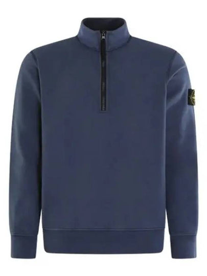 Logo Badge Half Zipper Cotton Fleece Knit Top Avio Blue - STONE ISLAND - BALAAN 2