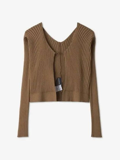 La Maille Pralu Longue Micro Charm Logo Cardigan Brown - JACQUEMUS - BALAAN 2