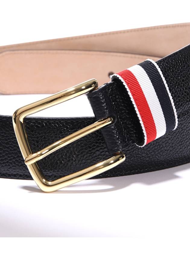 Men's Three Stripes Tab Pebbled Leather Belt Black - THOM BROWNE - BALAAN 4