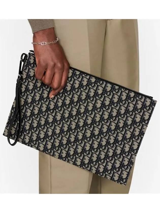 Oblique Jacquard A4 Pouch Clutch Bag Beige Black - DIOR - BALAAN 6