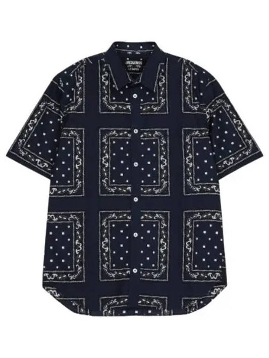 Jacquemus La Chemise Mellow Short Sleeve Shirt Print Navy Paisley - JACQUEMUS - BALAAN 1