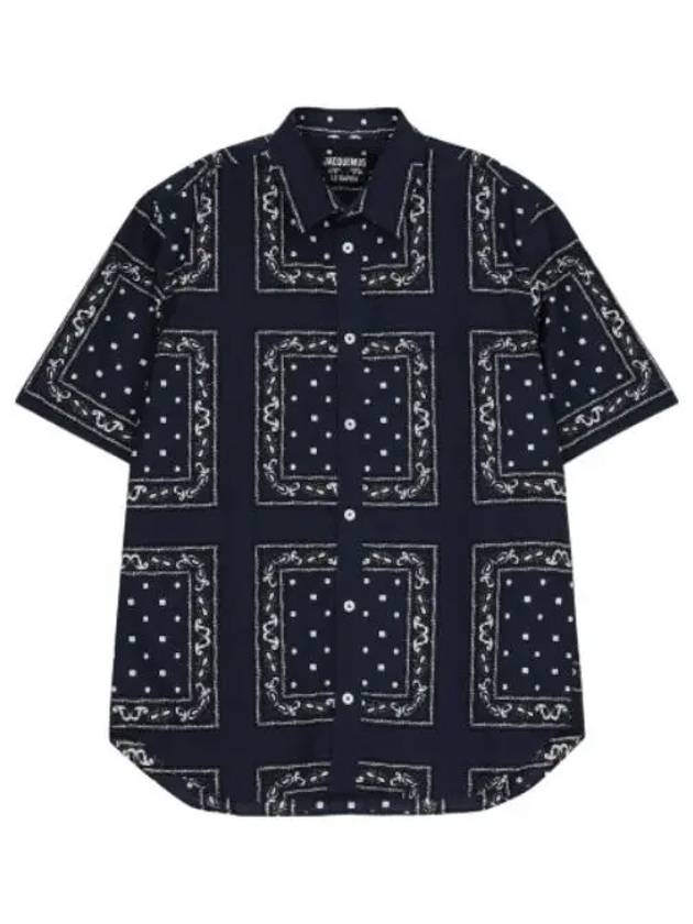 Jacquemus La Chemise Melo Short Sleeve Shirt Print Navy Paisley - JACQUEMUS - BALAAN 1