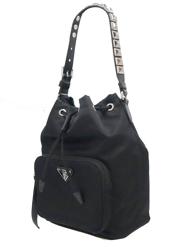 Prada 1BH038 Black Nylon Pocono Stud Bucket Bag 2WAY - PRADA - BALAAN 3