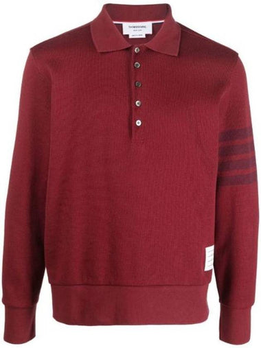 Bar Stripe Knit Polo Shirt Red - THOM BROWNE - BALAAN 1