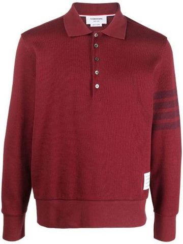 Bar Stripe Knit Polo Shirt Red - THOM BROWNE - BALAAN 1