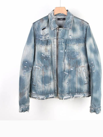 Destroyed zipper denim jacket blue MDT01 - AMIRI - BALAAN 1