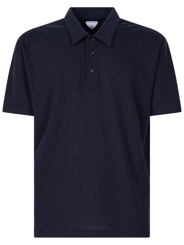 Cotton Short Sleeve Polo Shirt Dark Night - BOTTEGA VENETA - BALAAN 2