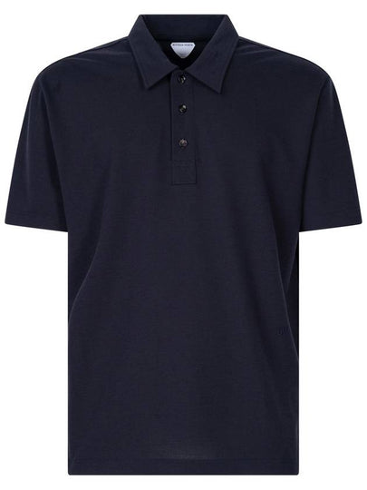 Cotton Short Sleeve Polo Shirt Dark Night - BOTTEGA VENETA - BALAAN 2