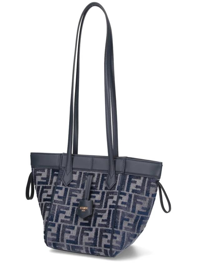 Origami Small FF Chenille Bucket Bag Dark Blue - FENDI - BALAAN 4