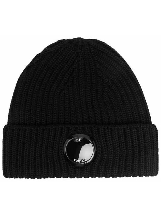 Lens Wappen Extra Fine Merino Wool Beanie Black - CP COMPANY - BALAAN 2