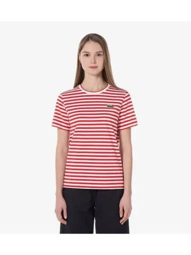 Women s Striped Short Sleeve T Shirt Red - LACOSTE - BALAAN 1