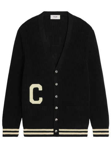 Black PARIS Patch Long College Cardigan 2AD0P830I 38EC - CELINE - BALAAN 1