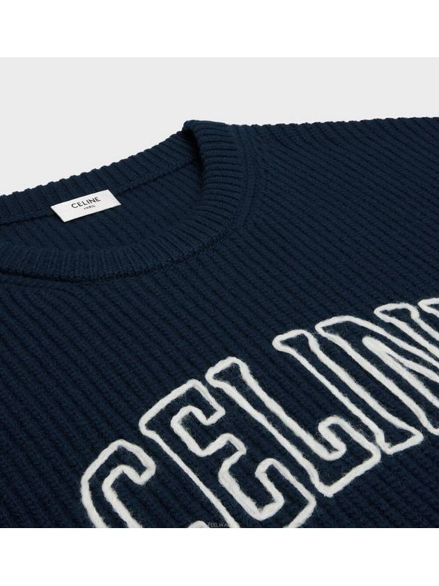 Logo Oversized Wool Knit Top Navy - CELINE - BALAAN 3