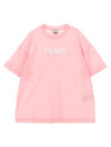 Kids Cotton Short Sleeve T-Shirt Pink - FENDI - BALAAN 1