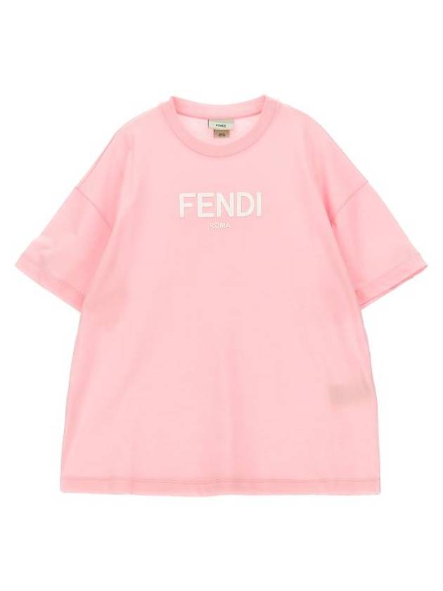 Kids Cotton Short Sleeve T-Shirt Pink - FENDI - BALAAN 1