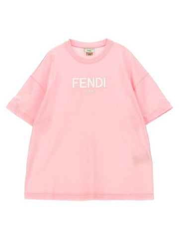 Kids Cotton Short Sleeve T-Shirt Pink - FENDI - BALAAN 1