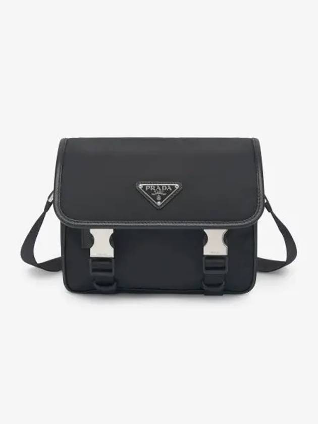 Triangle Logo Re-Nylon Saffiano Leather Cross Bag Black - PRADA - BALAAN 2