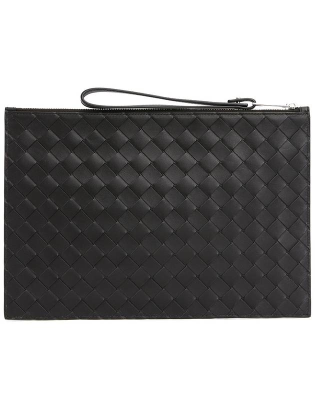 Intrecciato Strap Large Clutch Bag Black - BOTTEGA VENETA - BALAAN 4