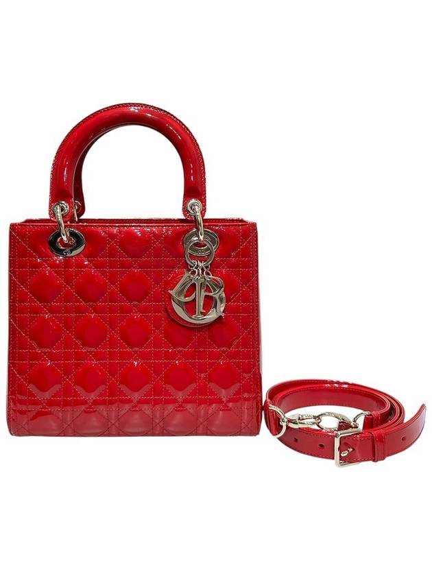 VRB44550 Red Patent Cannage Lady Medium Tote Bag Strap - DIOR - BALAAN 1