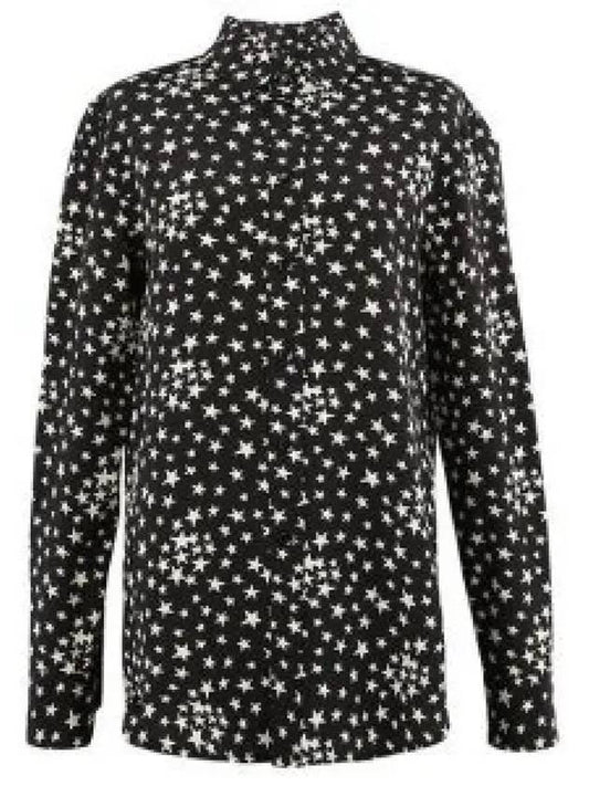 Star Print Silk Long Sleeve Shirt Black - SAINT LAURENT - BALAAN 2
