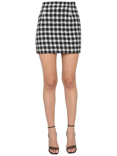 Women's Vichy Mini Tweed A-Line Skirt Black White - ALESSANDRA RICH - BALAAN 2