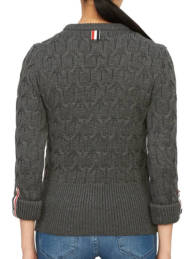 Merino Crisscross Cable Stitch Crewneck Knit Top Grey - THOM BROWNE - BALAAN 5