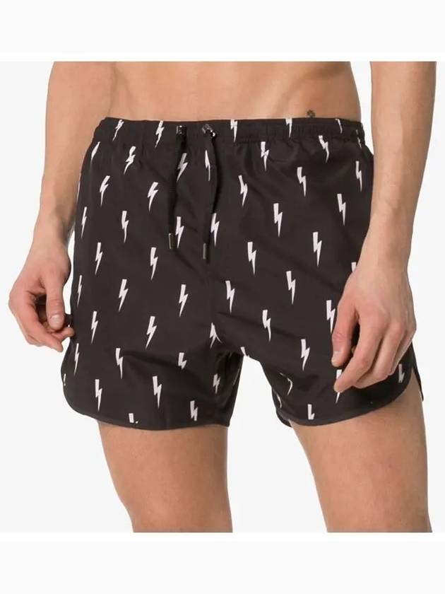 Men's Lightning Bolt Print Swim Shorts Black - NEIL BARRETT - BALAAN.