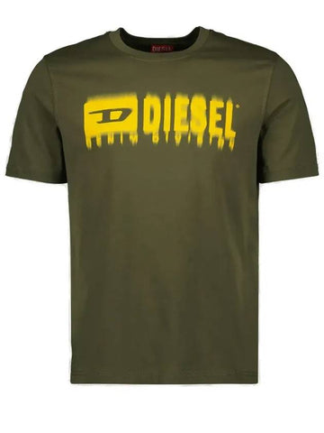 T-Adjust-Q7 Blurry Logo Short Sleeve T-Shirt Green - DIESEL - BALAAN 1