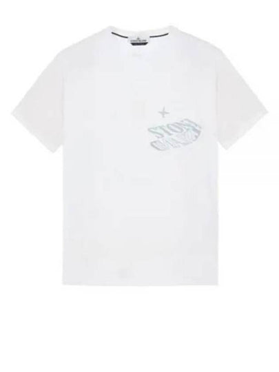 Lettering Logo Print Pocket Short Sleeve T-shirt White - STONE ISLAND - BALAAN 2