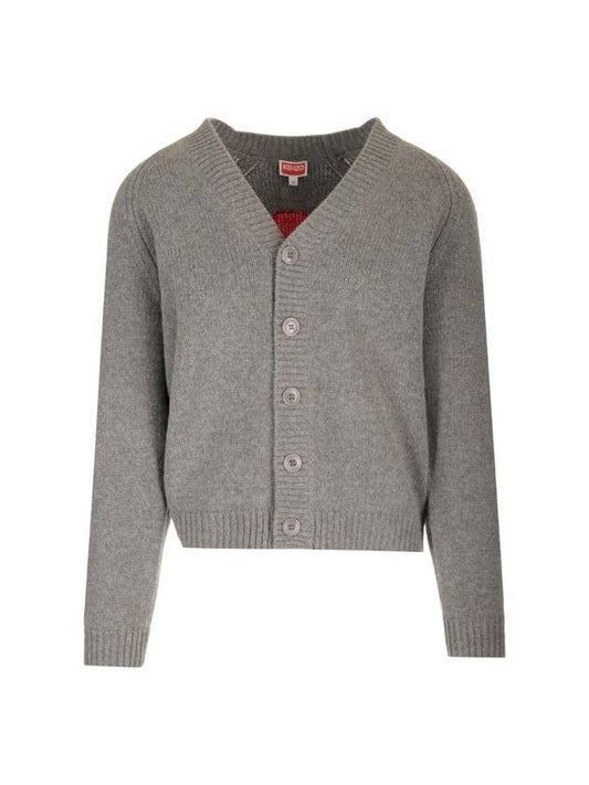 Target Wool Blend Cardigan Pearl Grey - KENZO - BALAAN 1