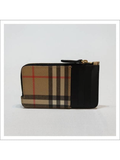 Vintage Check Leather Zipper Card Wallet Beige - BURBERRY - BALAAN 2