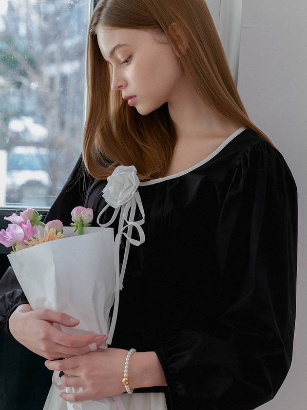 ROSE CORSAGE RIBBON BLOUSE_BLACK - ANOETIC - BALAAN 3