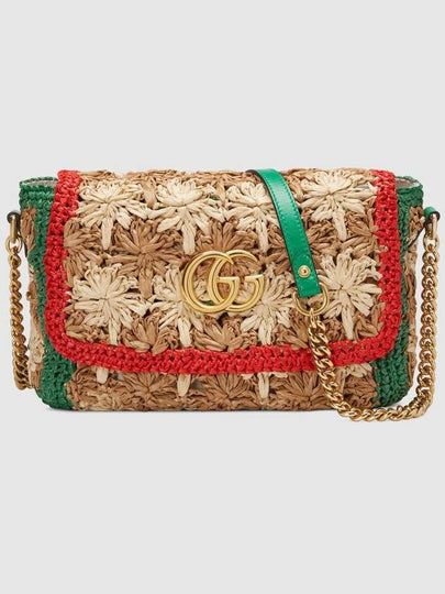 Marmont Flower Small Raffia Shoulder Bag - GUCCI - BALAAN 2