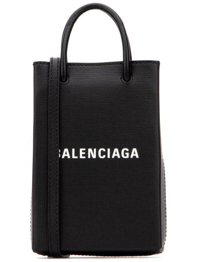 Logo Leather Phone Holder Mini Bag Black - BALENCIAGA - BALAAN 2