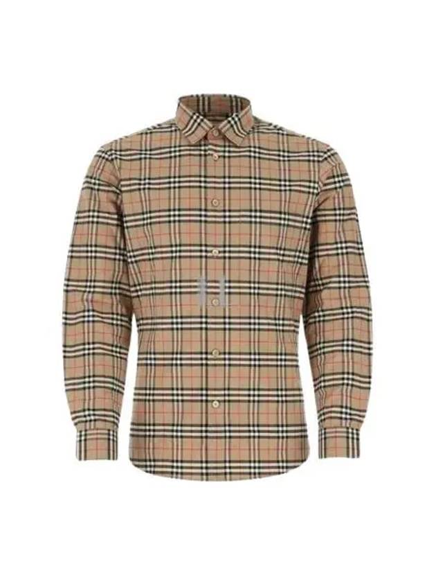 Small Scale Check Stretch Cotton Long Sleeve Shirt Beige - BURBERRY - BALAAN 2