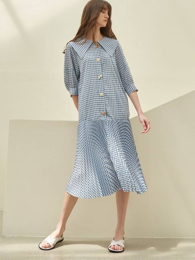 cape collar pleated dress_blue check - MITTE - BALAAN 5