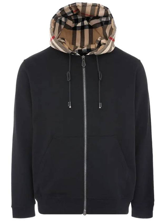 Check Hood Cotton Zip Up Hoodie Black Archive Beige - BURBERRY - BALAAN 2