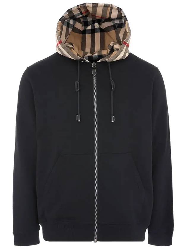 Check Hood Cotton Zip Up Hoodie Black Archive Beige - BURBERRY - BALAAN 3