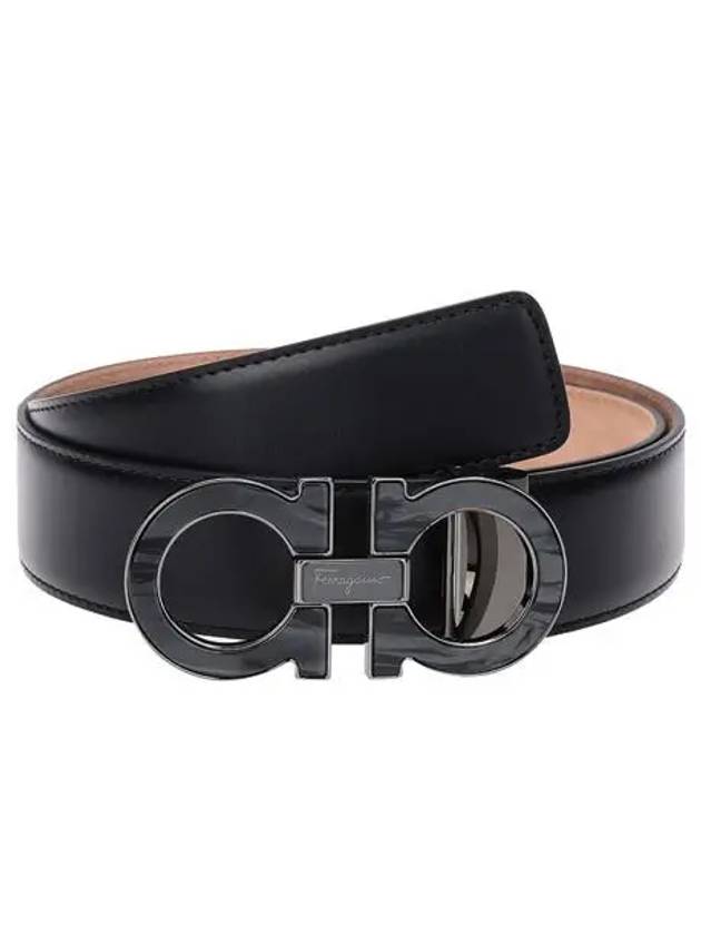 Men's Adjustable Gancini Leather Belt Black - SALVATORE FERRAGAMO - BALAAN 3