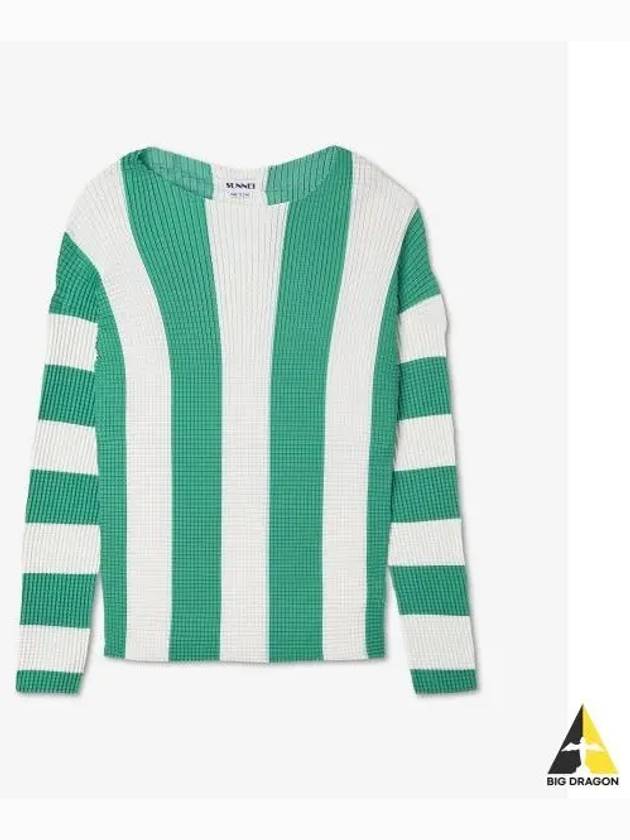 Striped Pleated T Shirt White Green CRTWWTOP020PLY0147225 - SUNNEI - BALAAN 1