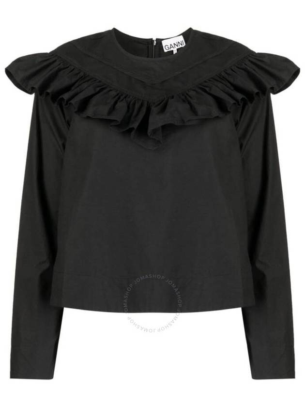 Ganni Cotton Poplin Frill Blouse In Black, Brand Size 38 (US Size 4) - GANNI - BALAAN 1