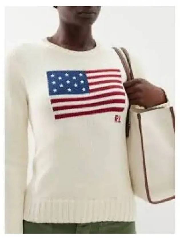 W Flag Cotton Crew Neck Sweater Natural - POLO RALPH LAUREN - BALAAN 1