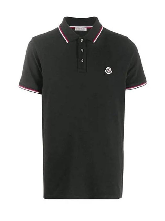 Stripe Trimming Logo Short Sleeve Polo Shirt Black - MONCLER - BALAAN 2