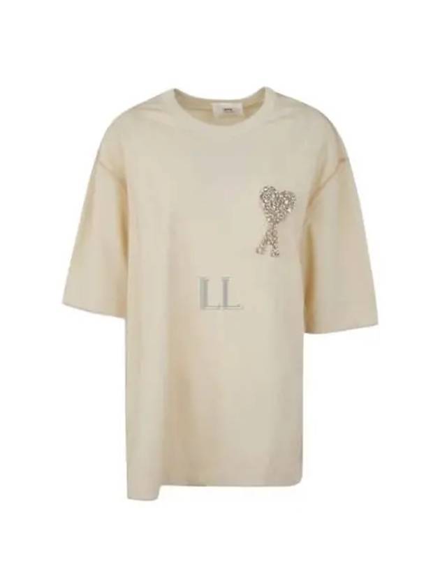 De Coeur Heart Logo Embroidery Short Sleeve T-Shirt Champagne Ivory - AMI - BALAAN 2