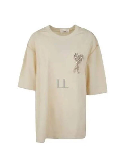 De Coeur Heart Logo Embroidery Short Sleeve T-Shirt Champagne Ivory - AMI - BALAAN 2